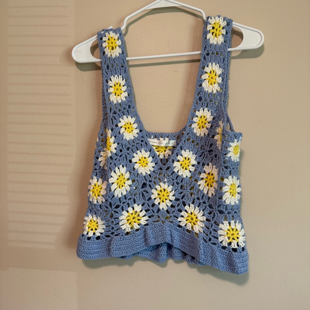 Altar’d State Floral Crochet Women’s Crop Top - Blue and Yellow